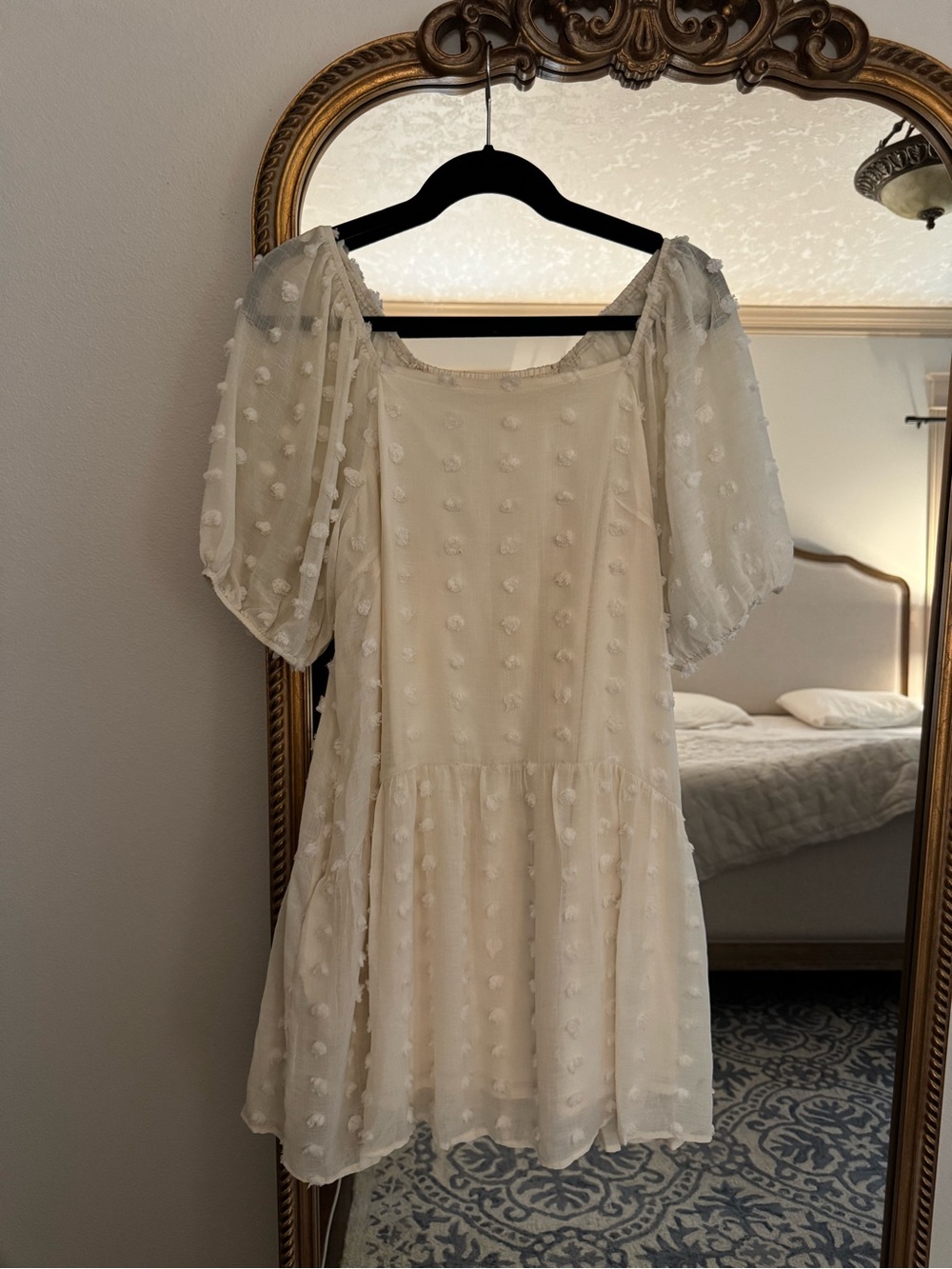Böhme Ivory Swiss Dot Puff Sleeve Mini Dress